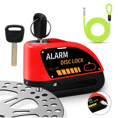Motorcycle Alarm Lock 110dB - angle view showing motorcycle disc lock features and details