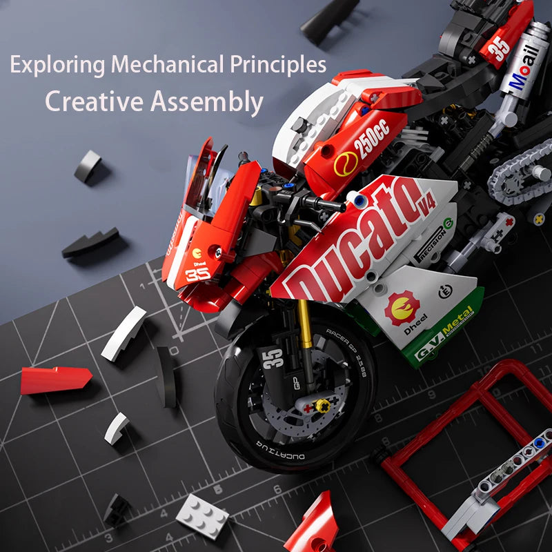 Hendersonshop Technical V4 Motorcycle Building Blocks Set Famous Super Motorbike Model