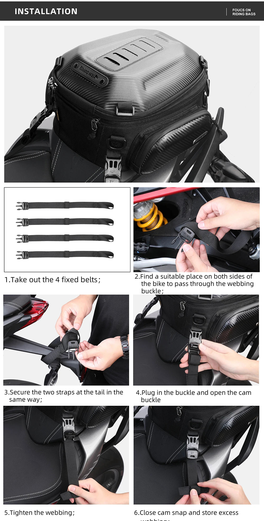 Rhinowalk Hard Shell Pannier - additional shot showing motorcycle pannier bag features and details