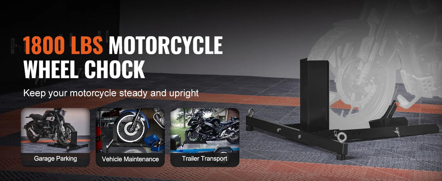 SucceBuy Motorcycle Wheel Chock Upright 1800lbs Heavy-duty Steel Motorcycle Front Wheel Stand with Adjustable Hole For Motorbike