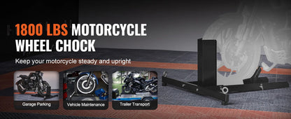 SucceBuy Motorcycle Wheel Chock Upright 1800lbs Heavy-duty Steel Motorcycle Front Wheel Stand with Adjustable Hole For Motorbike