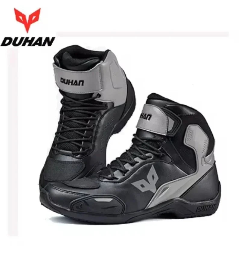 DUHAN Male Boots for Motorcycle Waterproof Anti Slip Fall Prevention Mid Top Men Leather Riding Shoes Autumn Winter Cycling Shoe