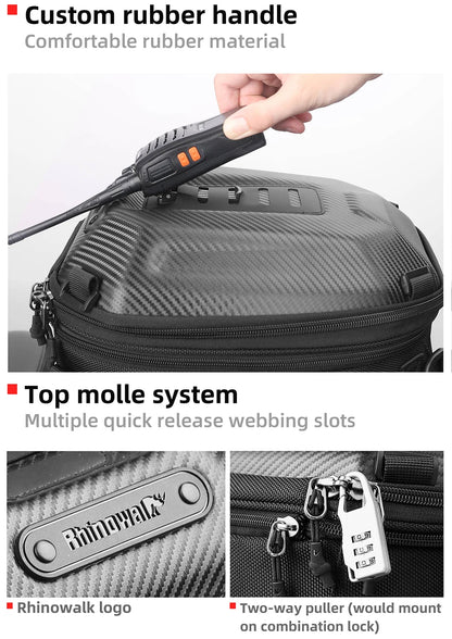 Rhinowalk Hard Shell Pannier - additional perspective showing motorcycle pannier bag features and details