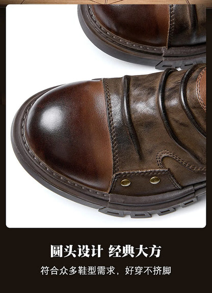 Men's Retro Motorcycle Boots Genuine Leather High Top Motorbike Riding Boots Botas De Motociclista Motocross Racing Car Shoes