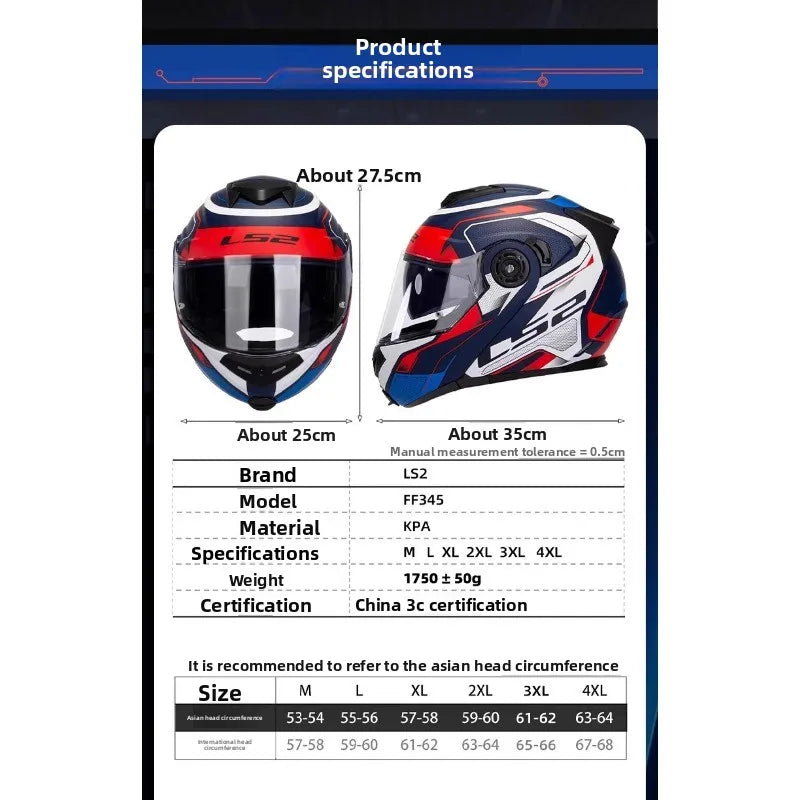 Hendersonshop Original LS2 FF345 Motorcycle Helmet Flip Up Full Face Casque