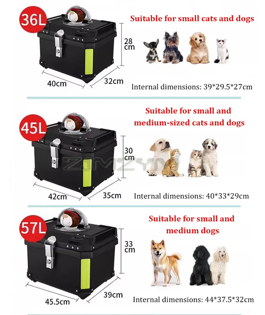 Motorcycle Pet Trunk Breathable Pet Box 36L/ 45L/ 57L Electric Vehicle Tail Box Universal Storage Top Case with Reflective Strip