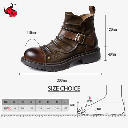 Men's Retro Motorcycle Boots Genuine Leather High Top Motorbike Riding Boots Botas De Motociclista Motocross Racing Car Shoes