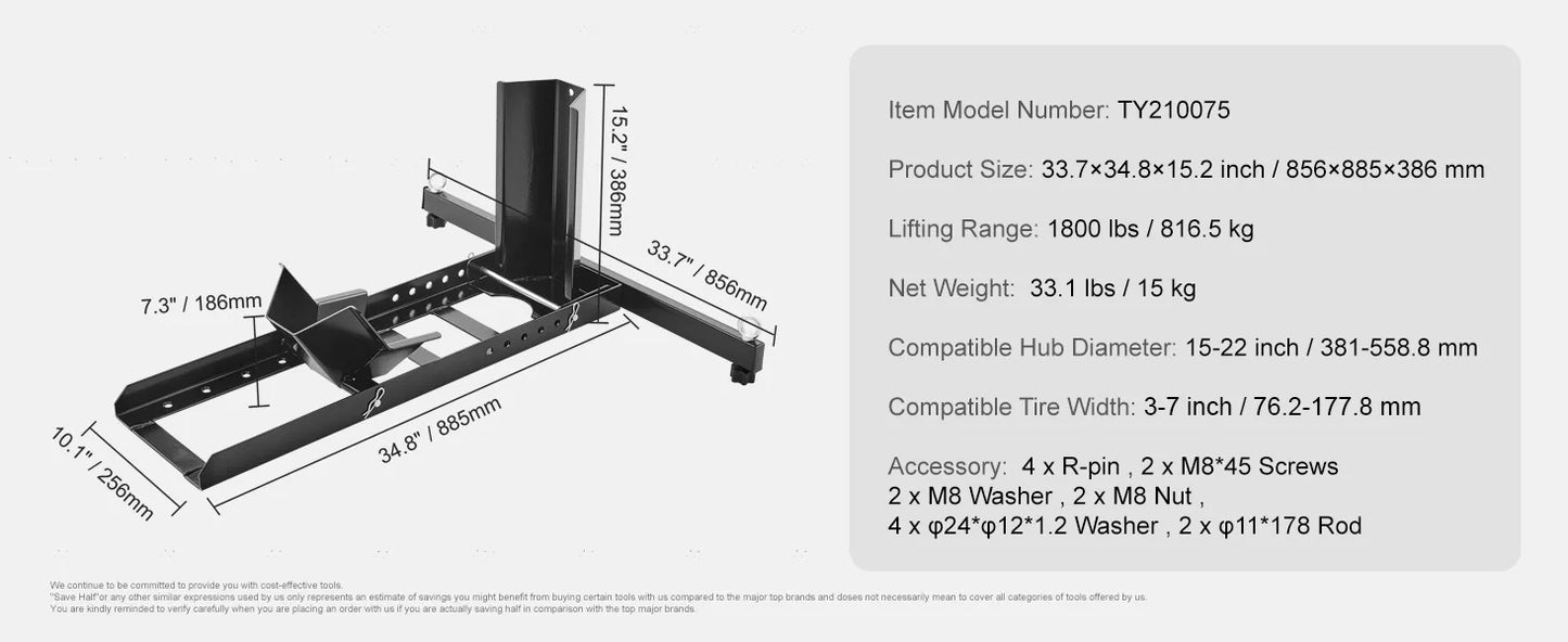 SucceBuy Motorcycle Wheel Chock Upright 1800lbs Heavy-duty Steel Motorcycle Front Wheel Stand with Adjustable Hole For Motorbike