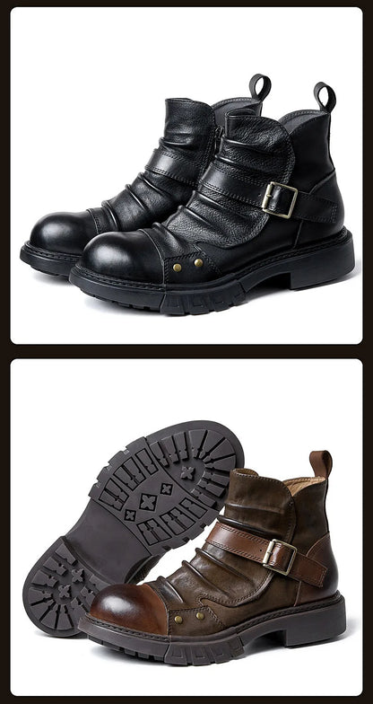Men's Retro Motorcycle Boots Genuine Leather High Top Motorbike Riding Boots Botas De Motociclista Motocross Racing Car Shoes