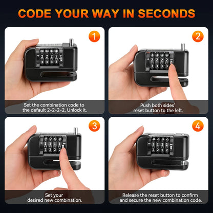 Disc Brake Code Lock - side view showing motorcycle disc lock features and details