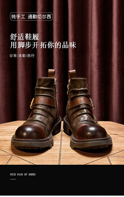 Men's Retro Motorcycle Boots Genuine Leather High Top Motorbike Riding Boots Botas De Motociclista Motocross Racing Car Shoes