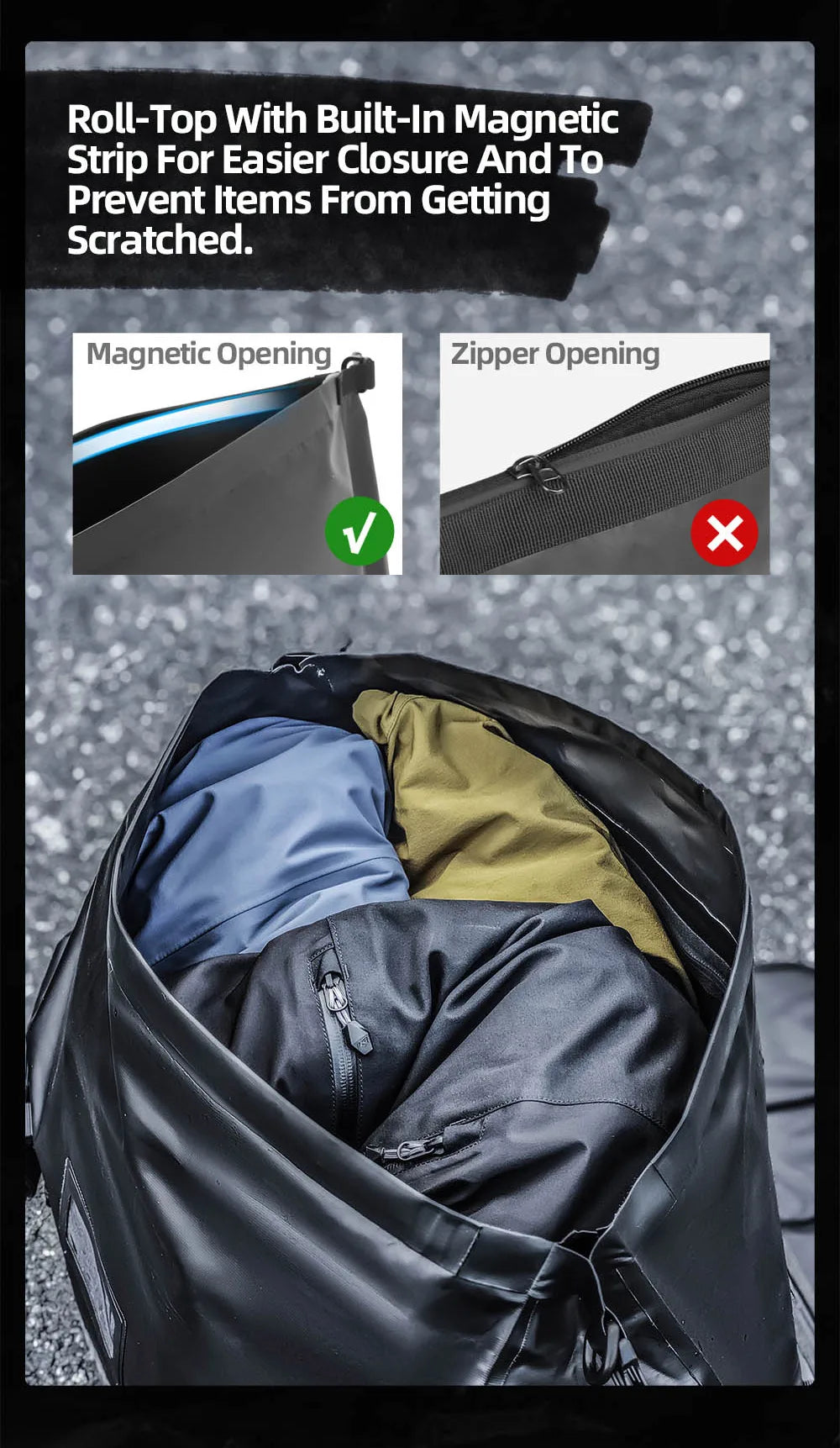 Rhinowalk Motorcycle Back Seat Bag Waterproof 20L/40L/65L Motorbike Saddlebag Travel Luggage MOLLE Expansion Panel Riding Pack