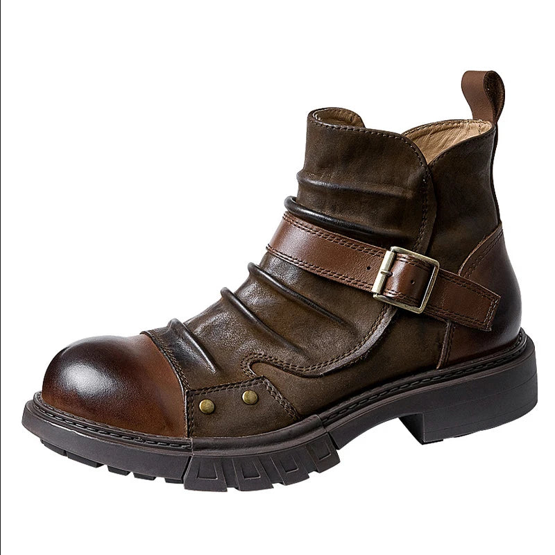 Men's Retro Motorcycle Boots Genuine Leather High Top Motorbike Riding Boots Botas De Motociclista Motocross Racing Car Shoes