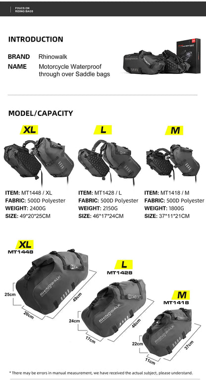 Rhinowalk Motorcycle Bag 100%Waterproof 18L/28L/48L Large Capacity 2 Pcs Univ... | Henderson Shop