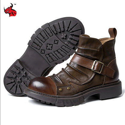 Men's Retro Motorcycle Boots Genuine Leather High Top Motorbike Riding Boots Botas De Motociclista Motocross Racing Car Shoes