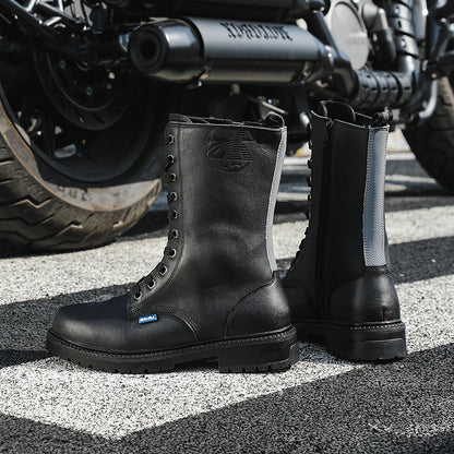 Winter Motorcycle Shoes Men Cruiser Boots Motocross Boots Motorbike Tall Boots Portland Shoes for Worker Adventure Black Leather