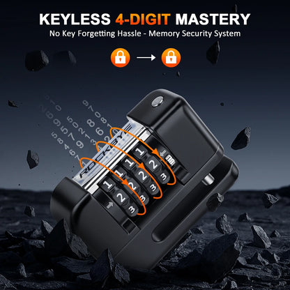 Disc Brake Code Lock - angle view showing motorcycle disc lock features and details