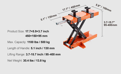 SucceBuy Motorcycle Lift 1100 LBS Motorcycle Scissor Lift Jack with Safety Pin Steel Motorcycle Jack Hoist Stand for Motorbike