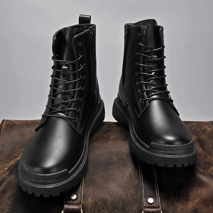 Black Men's Casual Leather Boots Fashion Winter Men Work Boot Mens