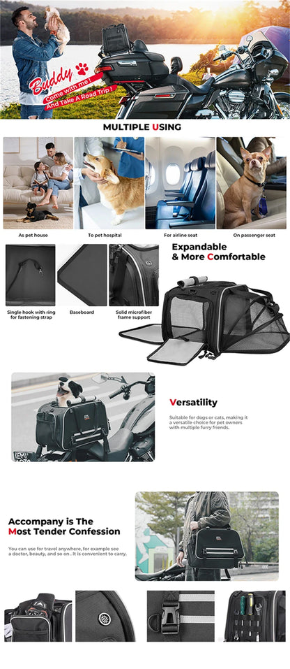Motorcycle Pet Bag 20lbs Dog/Cat Carrier Bag Airline Approved Pet Travel Carrier Bag Portable Folding Pet Cat Dog Travel Carrier