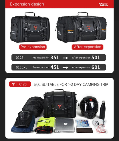 Motorcycle Waterproof Motorcycle Rear Seat Bag 35-50L Helmet Bag High Capacity Motor Tail SaddleBag Rider Backpack