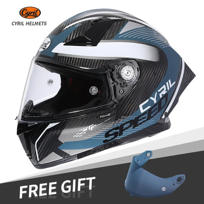 Full Face Motorcycle Helmet, Carbon Fiber Tail Wing Multiple Gear Adjustment, Unisex Helmet DOT ECE Approved