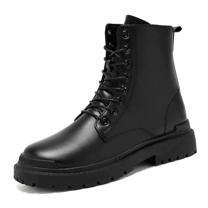 Black Men's Casual Leather Boots Fashion Winter Men Work Boot Mens