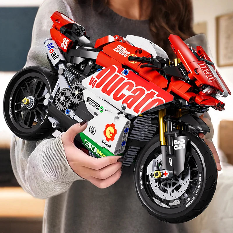 Hendersonshop Technical V4 Motorcycle Building Blocks Set Famous Super Motorbike Model