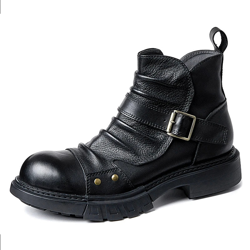 Men's Retro Motorcycle Boots Genuine Leather High Top Motorbike Riding Boots Botas De Motociclista Motocross Racing Car Shoes