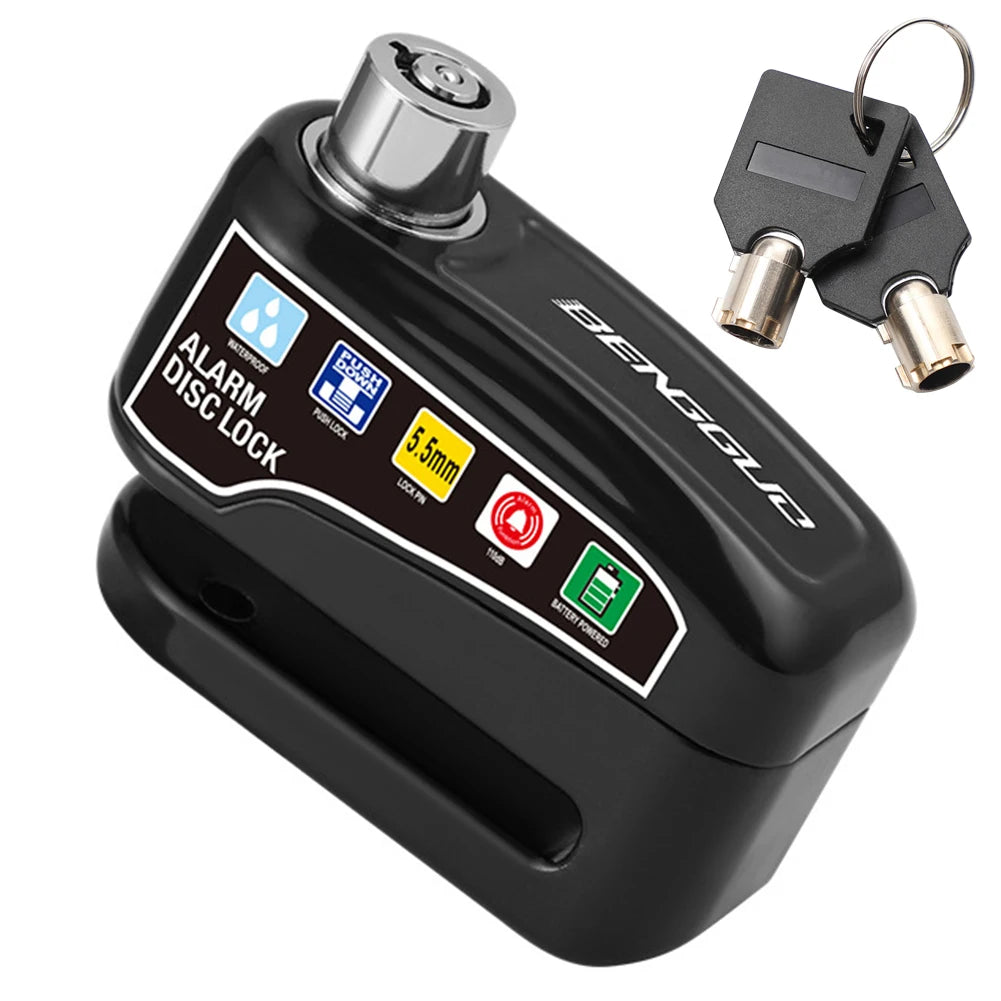 Motorcycle Alarm Disc Lock - material detail showing motorcycle disc lock features and details