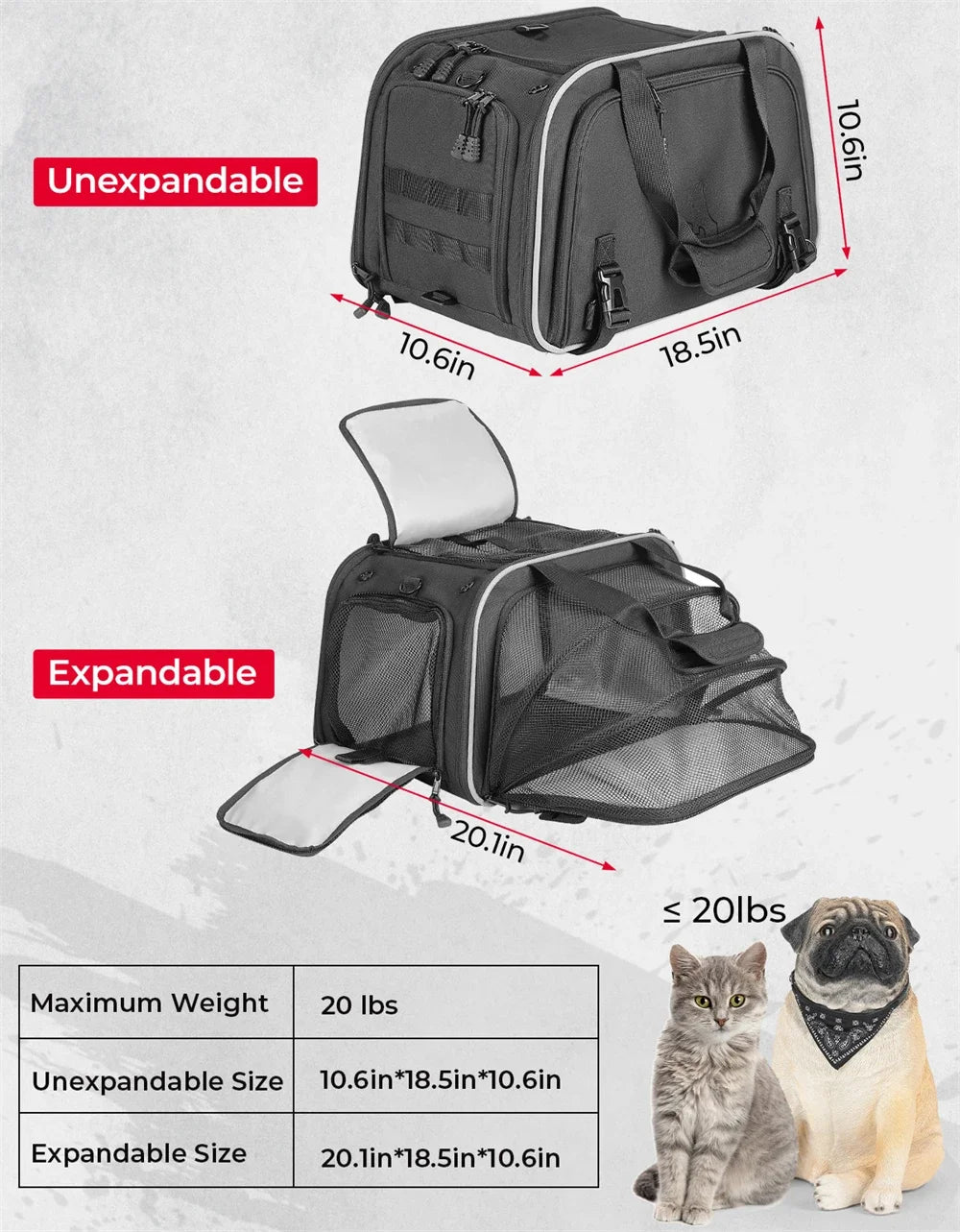 Motorcycle Pet Bag 20lbs Dog/Cat Carrier Bag Airline Approved Pet Travel Carrier Bag Portable Folding Pet Cat Dog Travel Carrier