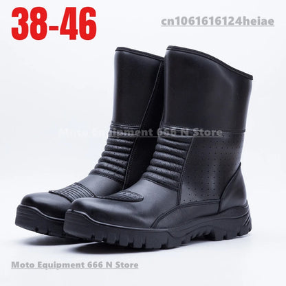 Retro New Winter Motorcycle Boots Waterproof Motocross Boots Black Motorcycle Racing Mid-Calf Shoes Men Leather Moto Boot