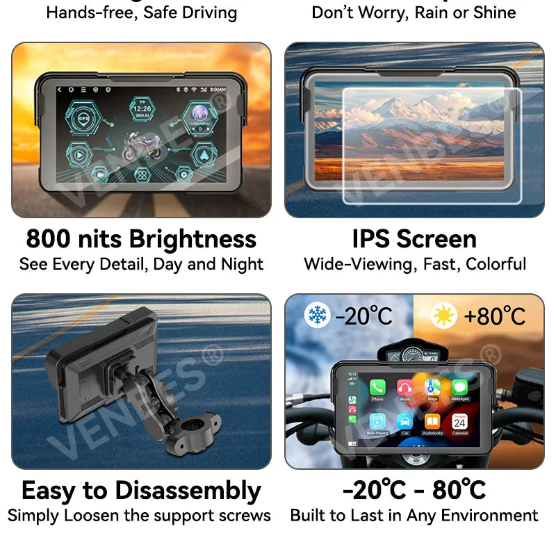 Venbes Motorcycle GPS Navigator | CarPlay & Android Auto - View 9 | Henderson Shop