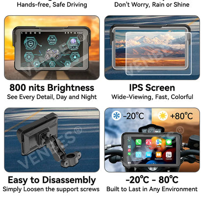 Venbes Motorcycle GPS Navigator | CarPlay & Android Auto - View 9 | Henderson Shop