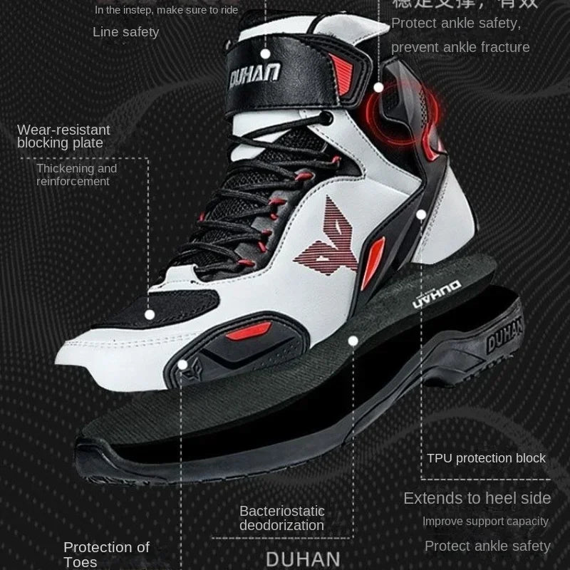 DUHAN Male Boots for Motorcycle Waterproof Anti Slip Fall Prevention Mid Top Men Leather Riding Shoes Autumn Winter Cycling Shoe