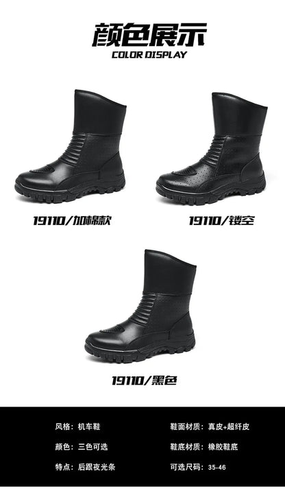 Retro New Winter Motorcycle Boots Waterproof Motocross Boots Black Motorcycle Racing Mid-Calf Shoes Men Leather Moto Boot