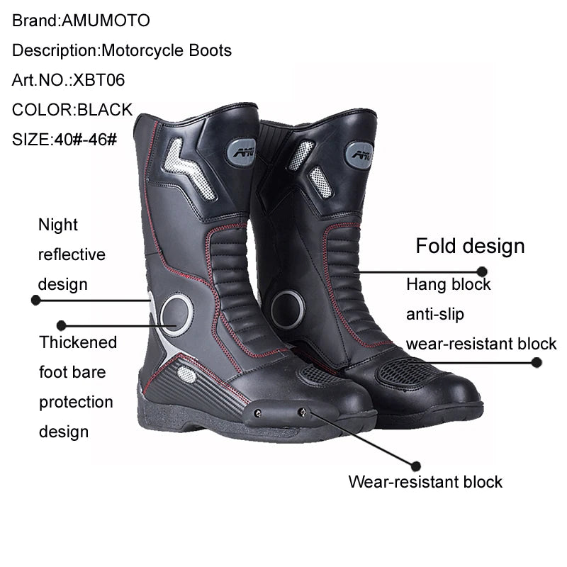 AMUMOTO Motorcycle Riding Boots Men's And Women's Pull Motorcycle
