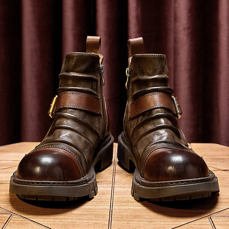 Men's Retro Motorcycle Boots Genuine Leather High Top Motorbike Riding Boots Botas De Motociclista Motocross Racing Car Shoes