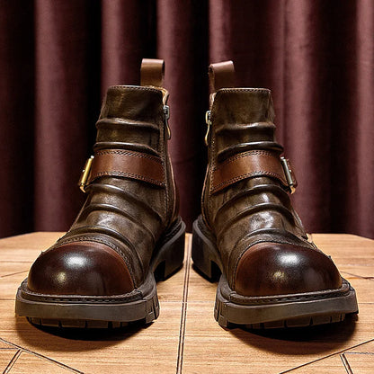 Men's Retro Motorcycle Boots Genuine Leather High Top Motorbike Riding Boots Botas De Motociclista Motocross Racing Car Shoes