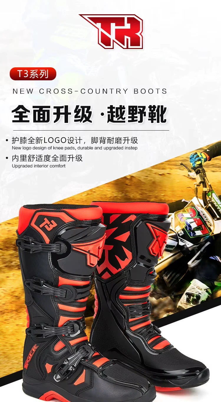 Men's Motorcycle Boots Waterproof Racing Boots Anti Fall Women Motocross Equipment Wear-resistant Rally Shoes Safety Riding