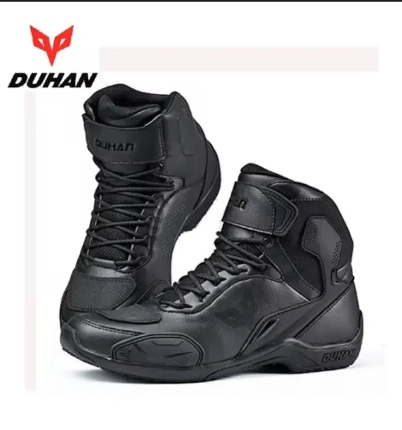 DUHAN Male Boots for Motorcycle Waterproof Anti Slip Fall Prevention Mid Top Men Leather Riding Shoes Autumn Winter Cycling Shoe