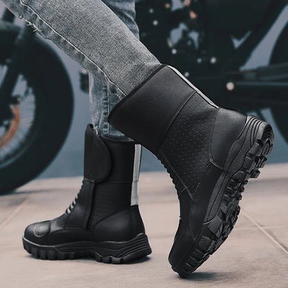 Retro New Winter Motorcycle Boots Waterproof Motocross Boots Black Motorcycle Racing Mid-Calf Shoes Men Leather Moto Boot