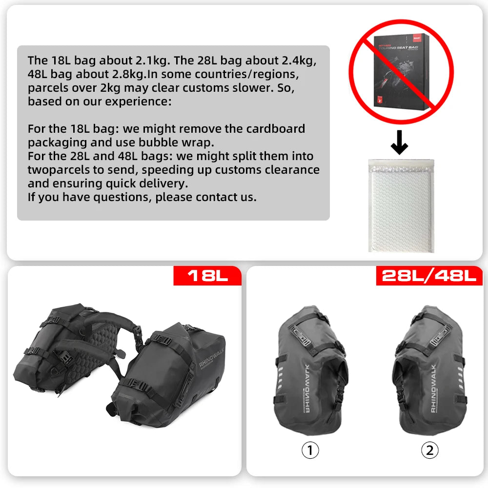 Rhinowalk Motorcycle Bag 100%Waterproof 18L/28L/48L Large Capacity 2 Pcs Univ... | Henderson Shop