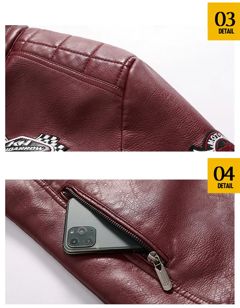 Motorcycle Jacket Leather Men's Brand Moto Leather Jacket Coat Men Handsome W... | Henderson Shop