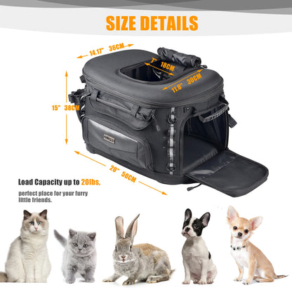 Motorcycle WaterproofLuggage 44L Pet Dog Cat Bag Touring Rear Bags Fits Luggage Rack/Passenger Seat with Sissy Bar Straps