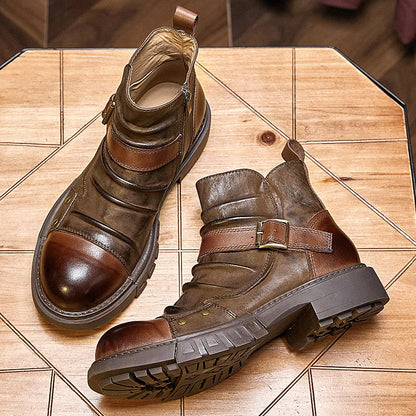 Men's Retro Motorcycle Boots Genuine Leather High Top Motorbike Riding Boots Botas De Motociclista Motocross Racing Car Shoes