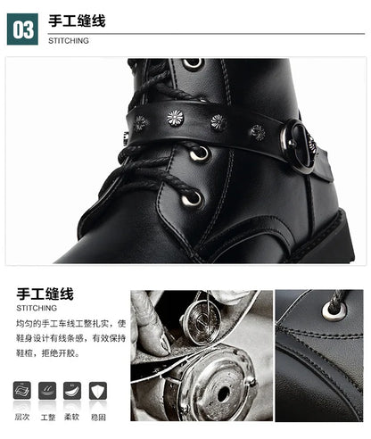 Winter new men's warm PU boots men's high top military boots rivet motorcycle boots motocross shoes