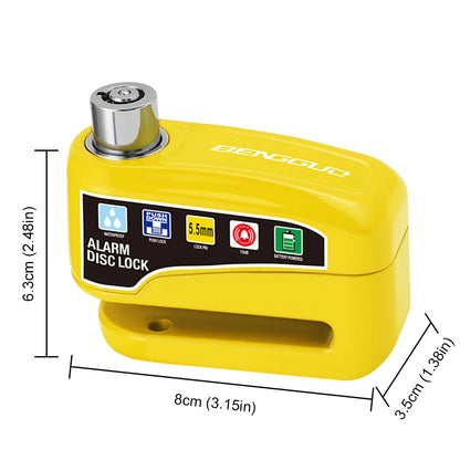 Motorcycle Alarm Disc Lock - usage view showing motorcycle disc lock features and details