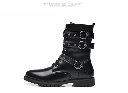 Winter new men's warm PU boots men's high top military boots rivet motorcycle boots motocross shoes