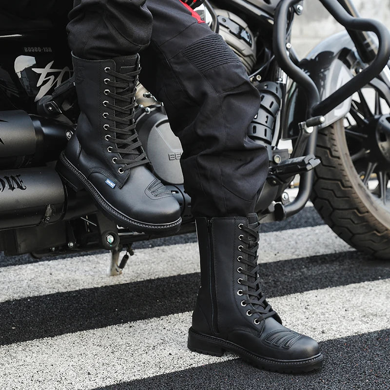 Winter Motorcycle Shoes Men Cruiser Boots Motocross Boots Motorbike Tall Boots Portland Shoes for Worker Adventure Black Leather